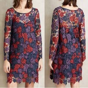 Anthropologie Harvest Blooms Dress Lace Floral Spring Long Sleeve size 4